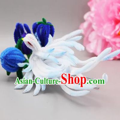 Chinese Traditional Handmade Hair Accessories Ancient Qing Dynasty Queen Velvet Flower Hairpins for Women