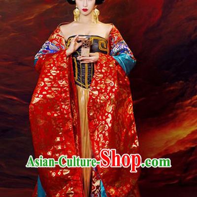 Chinese Ancient Cosplay Queen Replica Costumes Traditional Tang Dynasty Empress Hanfu Dress and Headpiece for Women