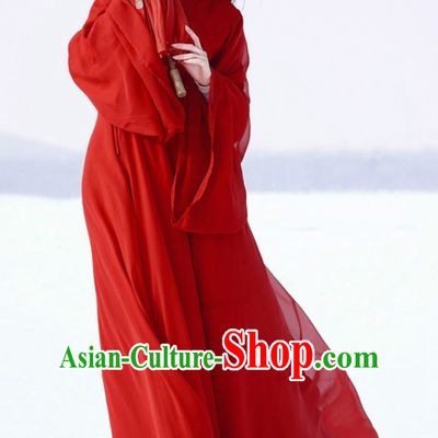 Lucky Red Wide Ancient Chinese Classical Beauty Han Zhuang Hanfu Clothing Complete Set