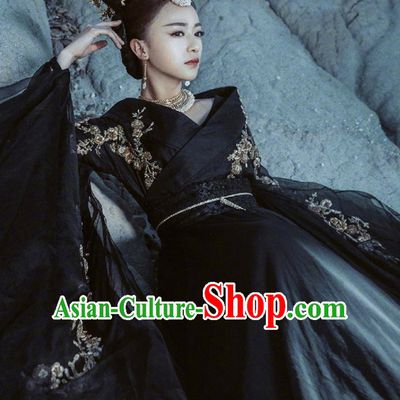 Black Ancient Chinese Classical Da Ji Costume Han Zhuang Hanfu Clothing