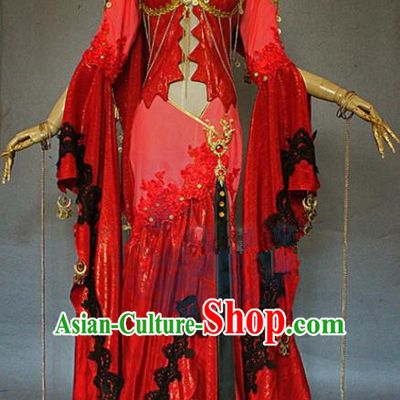 Asian Chinese Cosplay La Bayadere Red Costumes Ancient Swordswoman Dress Clothing for Women