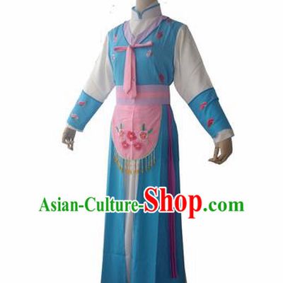 Chinese Traditional Peking Opera Maidservants Blue Costumes Ancient Beijing Opera Diva Dress for Adults