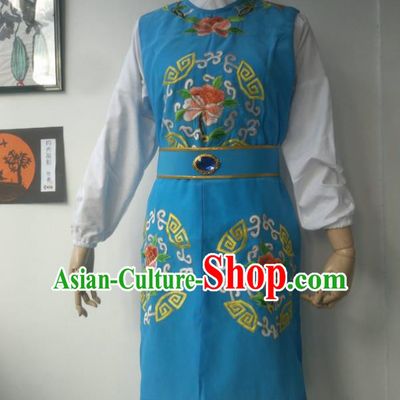 Chinese Traditional Peking Opera Niche Costumes Blue Vest for Adults