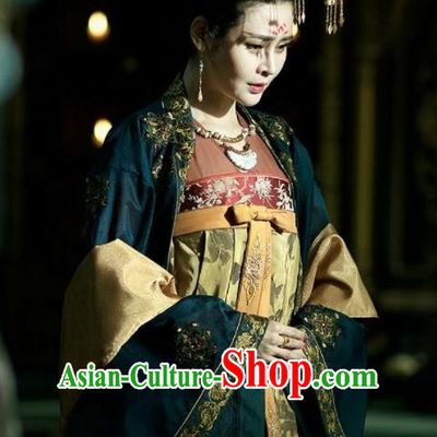 Chinese Ancient Tang Dynasty Imperial Concubine Costumes The Rise of Phoenixes Palace Lady Clothing and Headpiece Complete Set