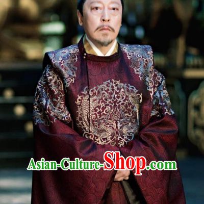 Chinese Ancient Tang Dynasty Imperial Emperor Costumes The Rise of Phoenixes King Clothing and Headpiece Complete Set