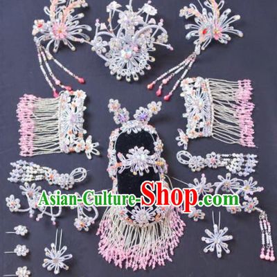 Chinese Traditional Peking Opera Diva Hair Accessories Ancient Princess Pink Hairpins Headwear for Adults