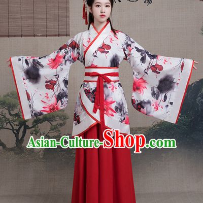 Asian Hand Painted Satin Chiffon Dress