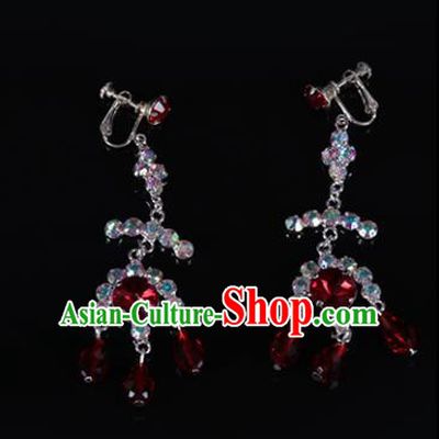 Chinese Traditional Peking Opera Jewelry Accessories Red Crystal Earrings for Women