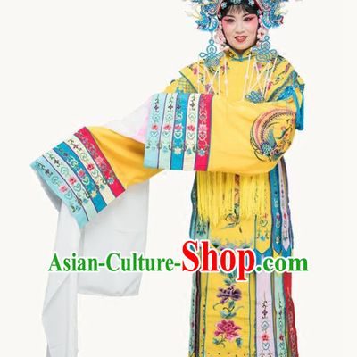 Chinese Traditional Beijing Opera Actress Costumes Ancient Imperial Consort Yellow Embroidered Dress for Adults