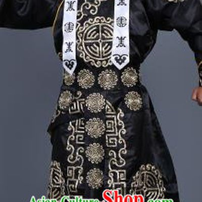 Chinese Traditional Peking Opera Takefu Costume Ancient Imperial Bodyguard Black Embroidered Robe for Adults
