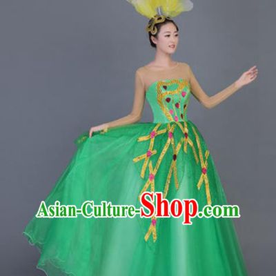 Professional Opening Dance Costume Stage Performance Flowers Green Dress for Women