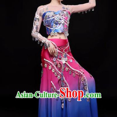 Chinese Traditional Dai Nationality Folk Dance Costumes Peacock Dance Dress for Women