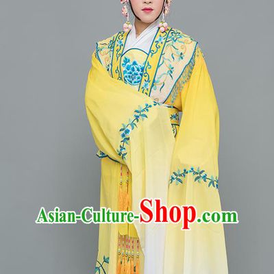 Chinese Traditional Peking Opera Nobility Lady Costumes Ancient Peri Yellow Dress for Adults