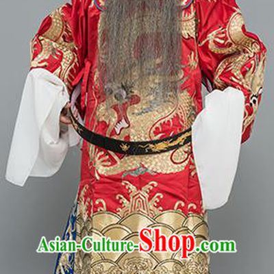 Chinese Traditional Peking Opera Prime Minister Costume Ancient Red Embroidered Robe for Adults