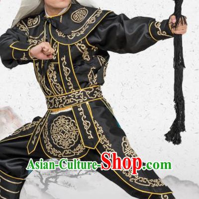 Chinese Traditional Peking Opera Takefu Costume Ancient Soldier Black Clothing for Adults