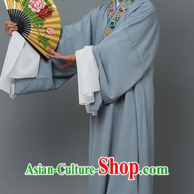 Chinese Traditional Peking Opera Niche Costume Ancient Gifted Scholar Grey Robe for Adults