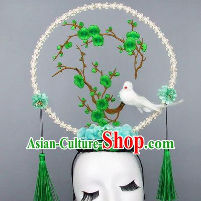 Handmade Halloween Green Plum Blossom Hair Accessories Chinese Stage Performance Hair Clasp Headdress for Women