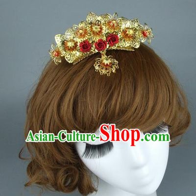 Top Grade Chinese Handmade Golden Hair Comb Traditional Bride Hair Accessories for Women