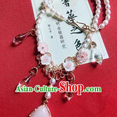 Chinese Traditional Wedding Necklace Ancient Handmade Hanfu Pearls Necklet for Women