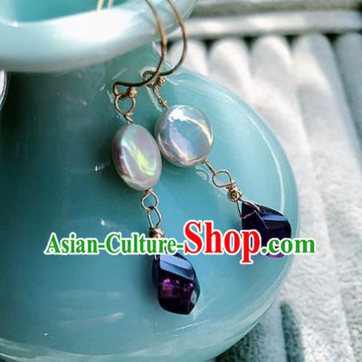 Top Grade Chinese Handmade Amethyst Earrings Traditional Bride Jewelry Accessories for Women