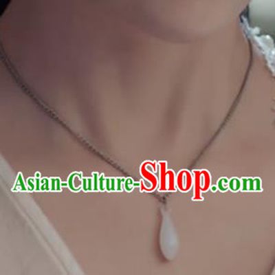 Chinese Traditional Handmade Hanfu Magnolia Flower Necklace Ancient Jade Necklet for Women