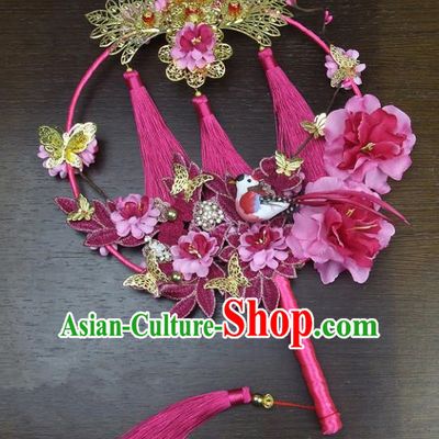 Chinese Traditional Wedding Bride Round Fans Ancient Handmade Palace Fans for Women
