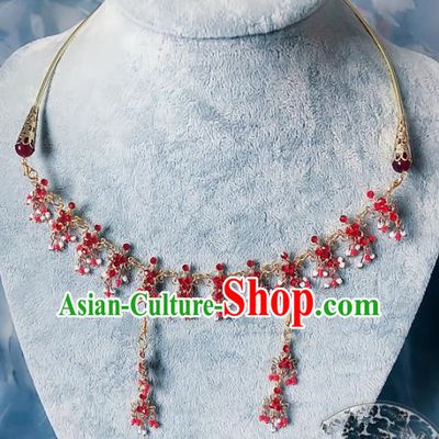 Chinese Traditional Handmade Hanfu Red Crystal Necklace Ancient Queen Necklet for Women