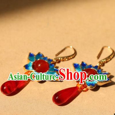 Traditional Chinese Handmade Ancient Blueing Lotus Earrings Accessories for Women