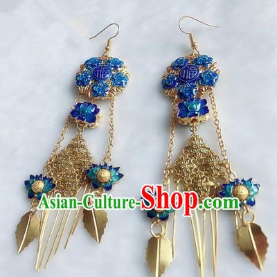 Top Grade Chinese Handmade Jewelry Accessories Blueing Lotus Earrings for Women