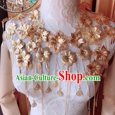 Chinese Traditional Handmade Shoulder Accessories Hanfu Golden Cloak for Women