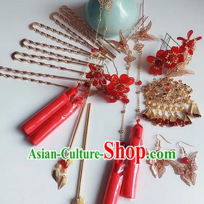Handmade Chinese Ancient Hair Accessories Hanfu Wedding Hairpins Complete Set for Women