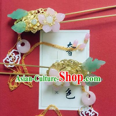 Handmade Chinese Ancient Hair Accessories Hanfu Pink Flower Hairpins for Women