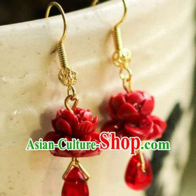 Traditional Chinese Handmade Ancient Red Rose Earrings Accessories for Women