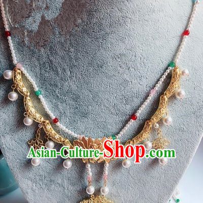 Chinese Traditional Handmade Hanfu Golden Lotus Necklace Ancient Queen Necklet for Women