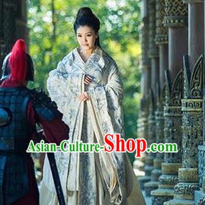 Chinese Traditional White Hanfu Dress Ancient Warring States Period Princess Embroidered Costumes for Women