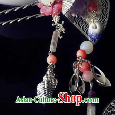 Chinese Handmade Ancient Shell Hair Accessories Hanfu Tassel Hairpins for Women