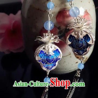 Chinese Ancient Hanfu Jewelry Accessories Traditional Blueing Earrings for Women