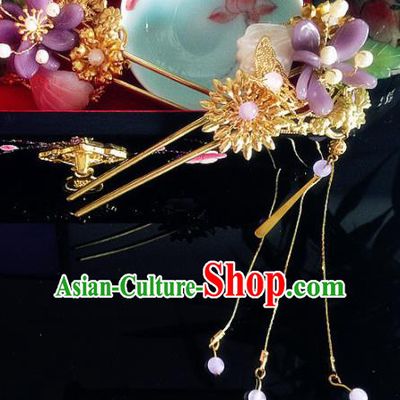 Chinese Handmade Ancient Palace Hair Accessories Hanfu Tassel Flowers Hairpins for Women
