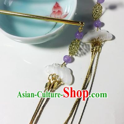 Chinese Handmade Ancient Jade Tassel Hair Clip Palace Hair Accessories Hanfu Hairpins for Women
