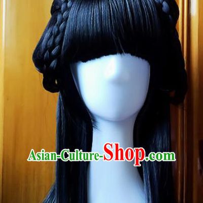 Chinese Ancient Hanfu Blunt Bangs Wigs Sheath Hair Accessories Traditional Princess Chignon for Women