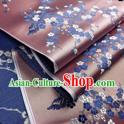 Asian Chinese Traditional Fabric Pink Satin Brocade Silk Material Classical Plum Blossom Pattern Design Satin Drapery