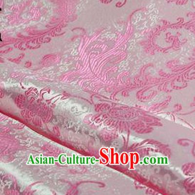 Asian Chinese Traditional Tang Suit Fabric Pink Satin Brocade Silk Material Classical Pattern Design Drapery