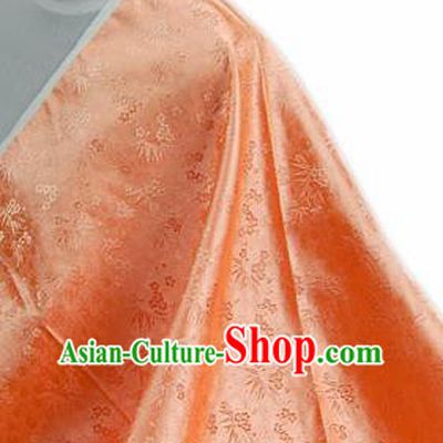 Asian Chinese Traditional Tang Suit Fabric Orange Satin Brocade Silk Material Classical Plum Blossom Bamboo Pattern Design Drapery