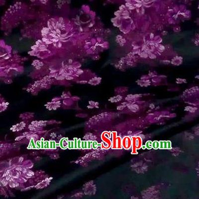 Asian Chinese Traditional Tang Suit Fabric Brocade Silk Material Classical Purple Flowers Pattern Design Drapery