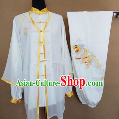 Chinese Traditional Martial Arts Embroidered Dragon Costumes Tai Chi Tai Ji Training Shirt and Pants for Adults