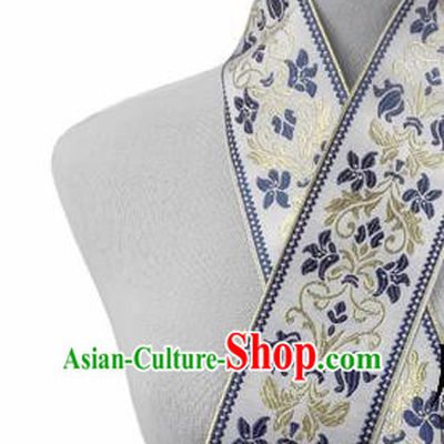 Traditional Chinese Handmade White Brocade Belts Ancient Embroidered Brocade Lace Trimmings Accessories