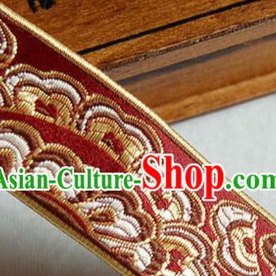 Traditional Chinese Handmade Red Brocade Belts Ancient Embroidered Brocade Lace Trimmings Accessories