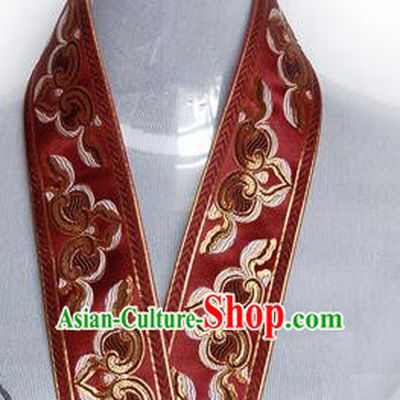 Traditional Chinese Handmade Wine Red Brocade Belts Ancient Embroidered Brocade Lace Trimmings Accessories