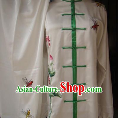 Chinese Traditional Kung Fu Embroidered Lotus Silk Costumes Martial Arts Tai Chi Training Clothing for Women