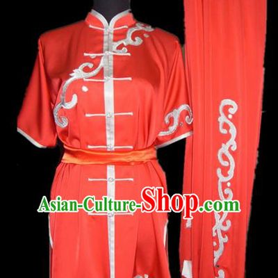 Chinese Traditional Kung Fu Red Silk Costumes Martial Arts Tai Chi Training Clothing for Women